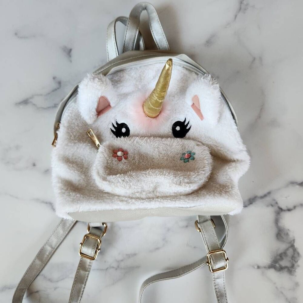 Unicorn plush girls backpack cream 3d